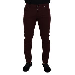 Dolce & Gabbana Maroon Slim Fit Stretch Cotton Pants Men Bordeaux Jeans & Pants